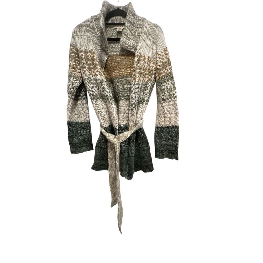 Free People Collared Cardigan Sweater Loose Knit Jacket Tie Wool Women'sLarge - Picture 2 of 4